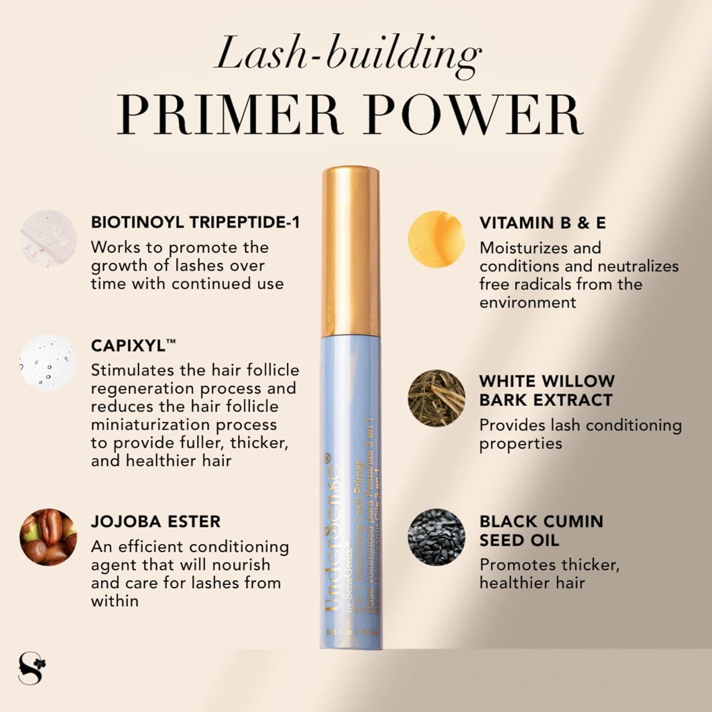 UnderSense 3-in-1 Maximizing Lash Primer, 0.25 Oz, Conditioning, Lengthening, Volumizing, Nourishing Formula for Enhanced Lash Definition