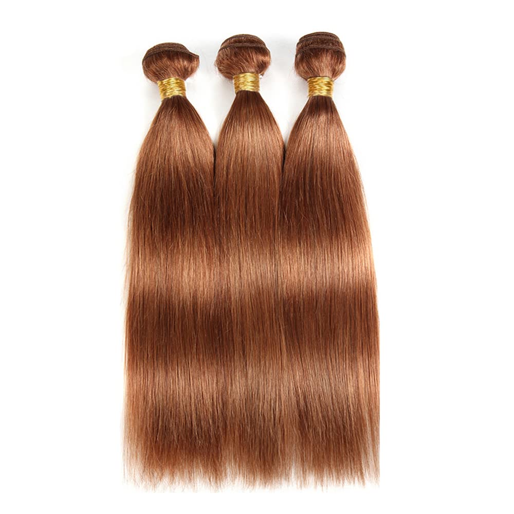 12 14 16 Inch Color 30 Human Hair Brown Straight Bundles - Unprocessed Virgin Brazilian Weave No Tangle Hair Extensions For Women