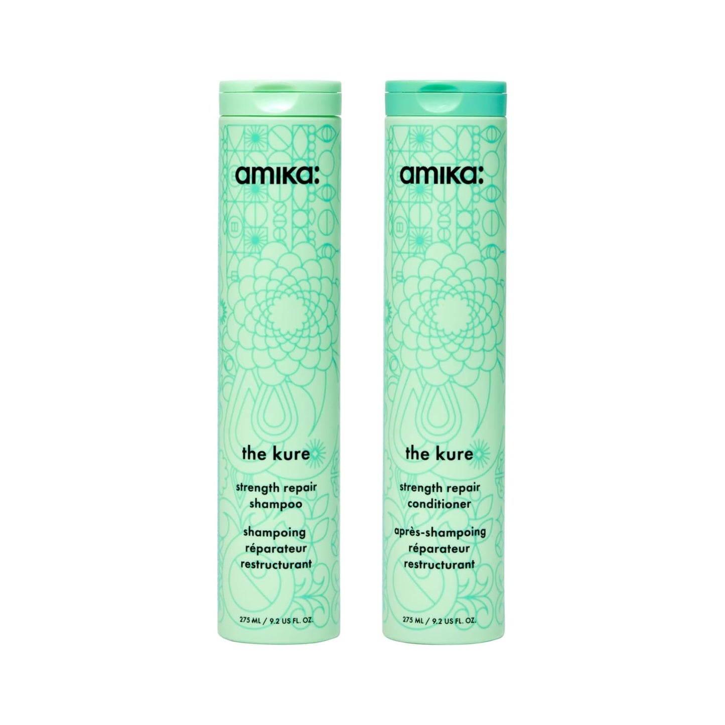 amika the kure bond repair shampoo & conditioner, 275ml each