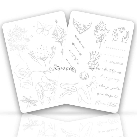 Tiny Tattoo Practice Skin Double-Sided Pre-Stenciled Fine Line Tattoo Practice Sheet Minimalist Tiny Tattoo Pad Meaningful Tiny Tattoos for Tattoo Beginner Training Supplies (5PCS)