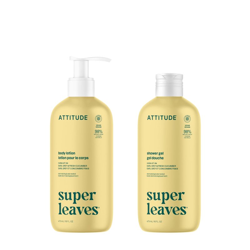 ATTITUDE Body Lotion & Body Wash Bundle, Earl Grey & Fresh Cucumber Scent, Set of 2, EWG Verified, Vegan, Plant-Based, Dermatologically Tested, 16 Fl Oz Each
