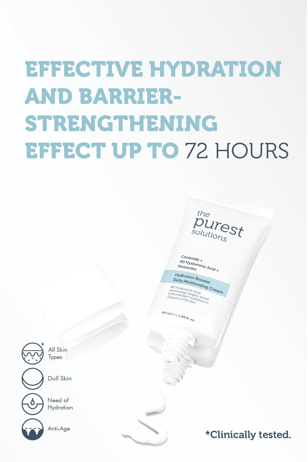 The Purest Solutions Hydration Booster Daily Moisturizing Cream - Ceramide + 4D Hyaluronic Acid + Pentavitin - 24-Hour Effective Intensive Care for All Skin Types - Vegan | Cruelty Free (1.69 fl. oz)