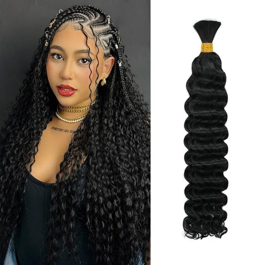 16 Inch Deep Wave Human Braiding Hair for Boho Braids – 50g 1 Bundles/Pack Natural Black 100% Unprocessed 12A Brazilian Virgin Human Hair Bulk, No Weft, Wet & Wavy Curly Extensions