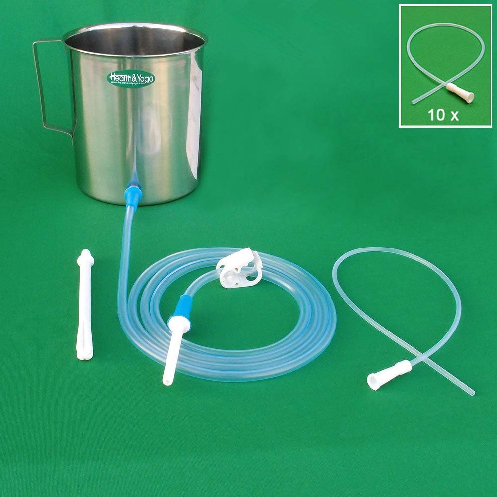 HealthAndYoga™ Combo Superior 2 Quart Stainless Steel Enema Kit - Medical Grade Tubings