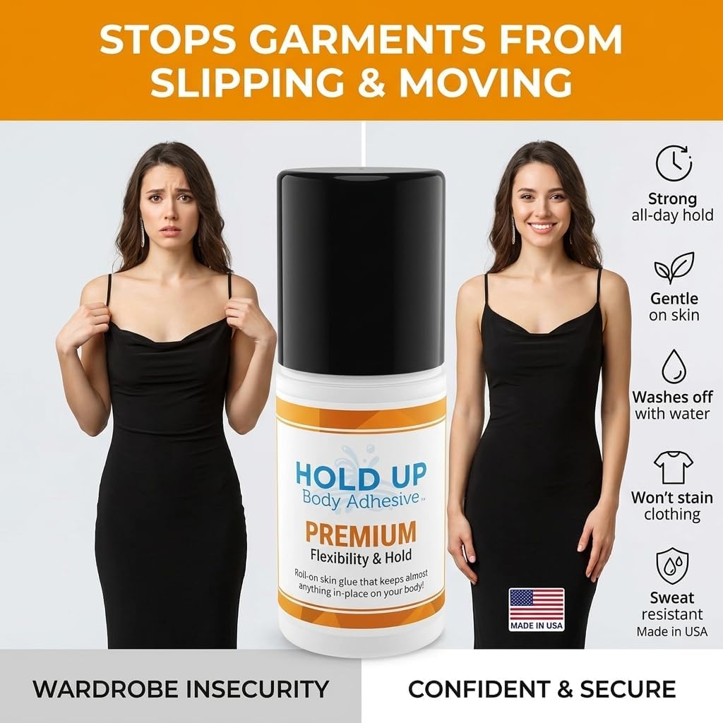 Hold Up Body Adhesive - Premium Roll-On Skin Glue for Dancers & Costumes | 2 oz, 2-Pack