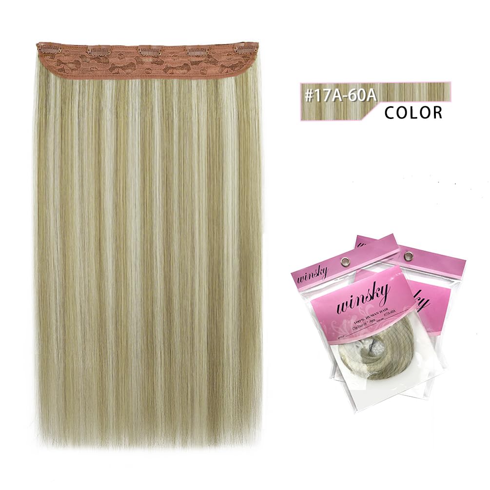 Winsky Hair Extensions Real Human Hair - One Piece Highlights Blonde Remy Hair Extensions Clip on 70gram for Women (14inch, #17A-60A)
