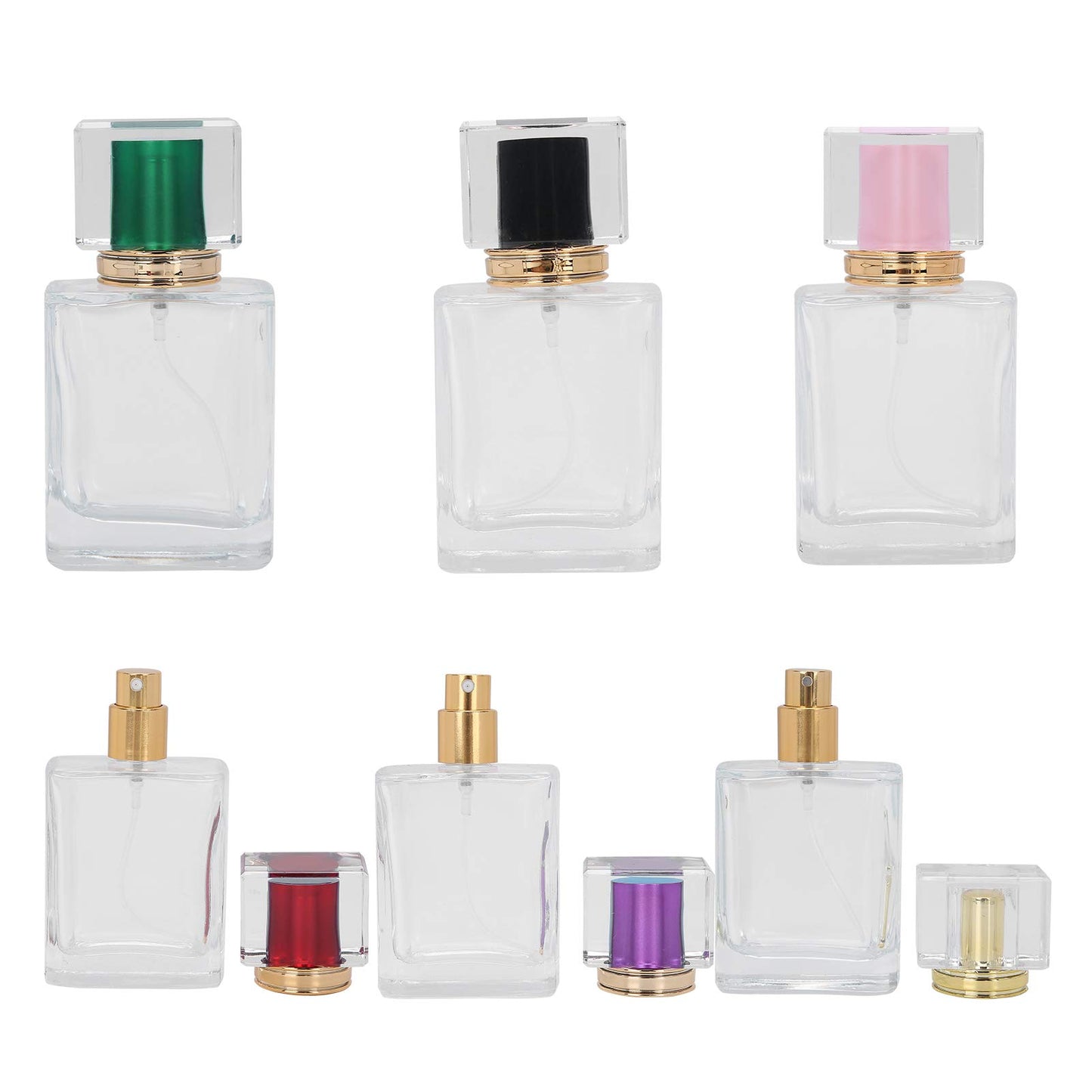Yosoo 6Pcs 50ml Refillable Glass Perfume Bottles with Spray Atomizers for Aromatherapy Skincare - Multi-Color