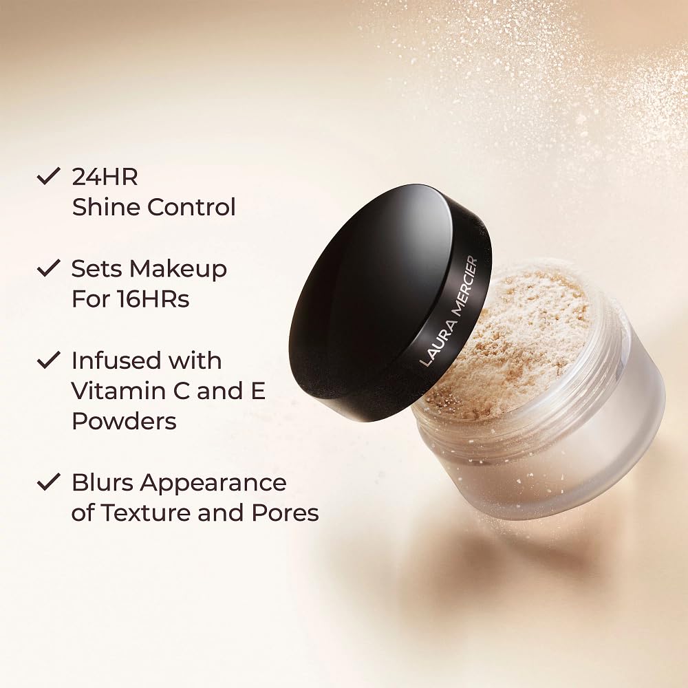 Laura Mercier Translucent Loose Setting Powder - Blurring + Finishing Powder with 24HR Matte Finish - Long-Wear Shine Control Face Makeup for Mature, Sensitive & Oily Skin Types (0.21 oz)