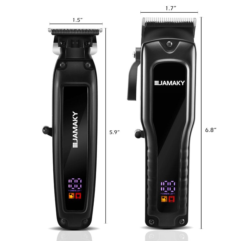 JAMAKY Black Hair Clipper and Trimmer Set, Rechargeable Barber Clipper & Trimmer for Home Use, Ceramic & Carbon Steel Blades