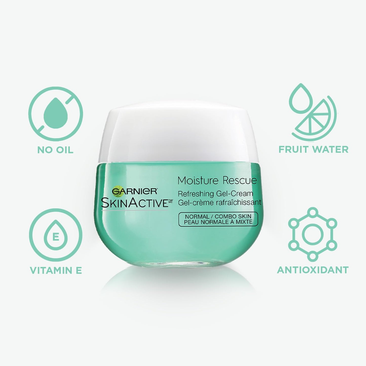 Garnier Moisture Rescue Refreshing Gel-Cream for Normal/Combo Skin, Oil-Free, 1.7 Oz (50g), 2 Count (Packaging May Vary)