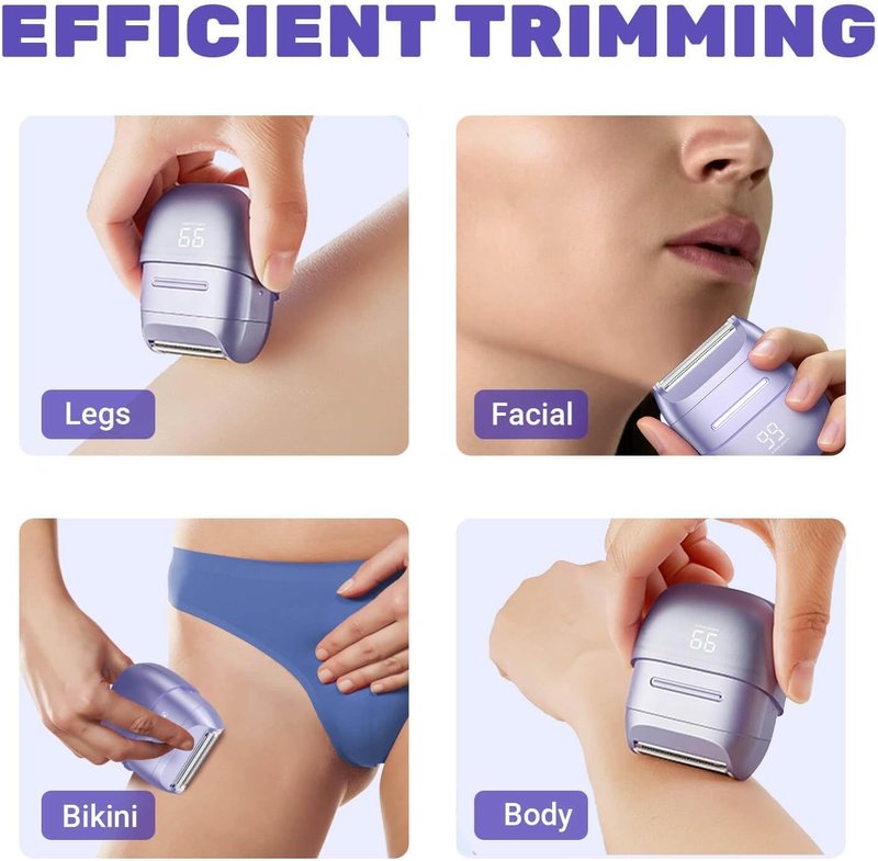 Electric Shaver for Women - Waterproof Mini Cordless Razor | Hair Removal for Legs, Face, Body, Bikini - Purple