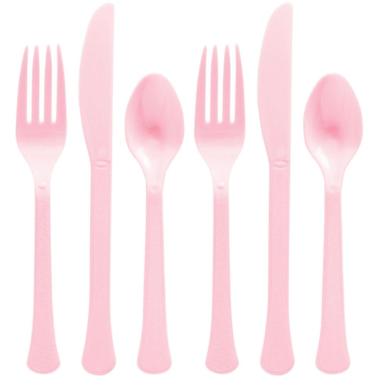 Amscan New Pink Plastic Heavy Weight Assorted Cutlery Set (24 Pc.) - Durable & Elegant Utensils, Perfect for Parties, Events, and Everyday Use