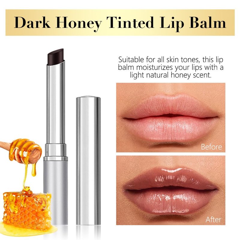 2Pcs Browm Honey Tinted Lip Stain Lip Balm Lip Gloss Lipstick, Sheer Hydrating Lip Stains Tint, Moisturizing Lip Color for All Skin Tones, Nourishing Lip Balm with a Hint of Natural Black Cherry