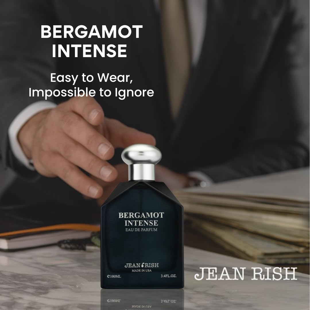 Jean Rish Bergamot Intense Perfume for Men Eau De Parfum, Long-Lasting Luxury Fragrance, Made In USA - Bergamot, Lemon, Lavender, Patchouli, Amber Scent - 100ml / 3.4 oz