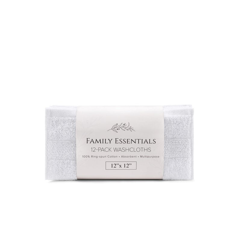 Arkwright Premium Washcloths - (Pack of 12) - Soft & Absorbent, 100% Ringspun Cotton, Contemporary Design Wash Cloths with Dobby, Multipurpose Fingertip Towels, White