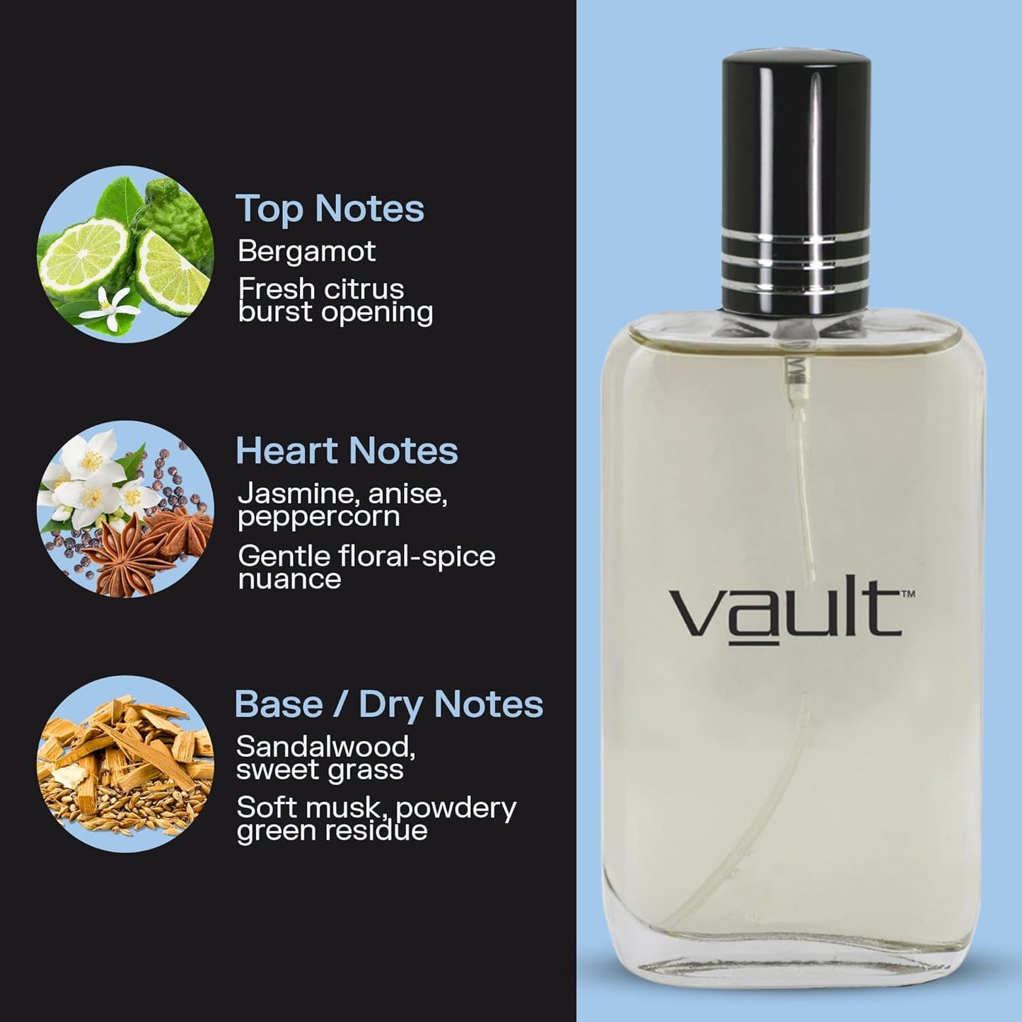Vault Eau De Toilette Spray for Men - Bold Musk with Bergamot & Sandalwood | Long-Lasting 3.4 Fl Oz Fragrance
