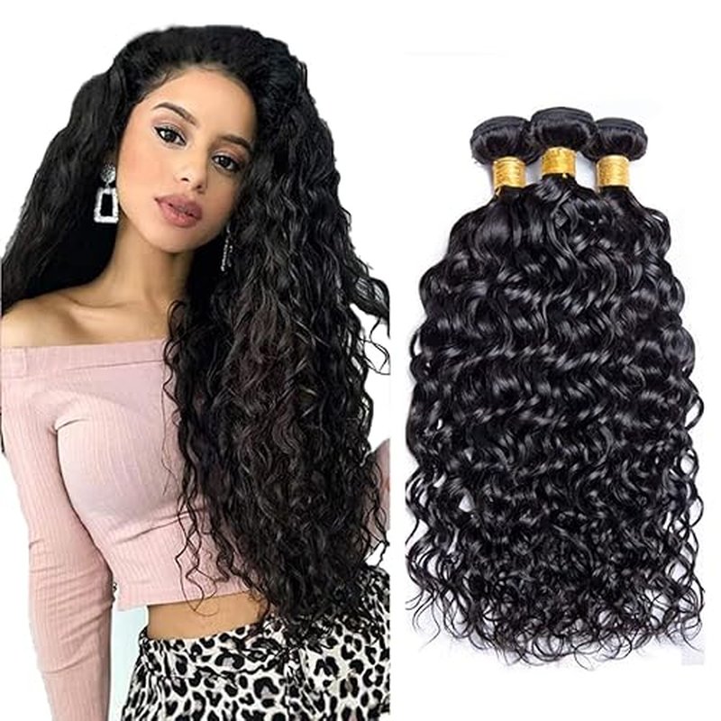 Water Wave Bundle Human Hair Natural Black Color Peruvian Virgin Remy Hair 3 Bundles 16 18 20 Inch Wet And Wavy Human Hair Bundles Double Weft Bundle