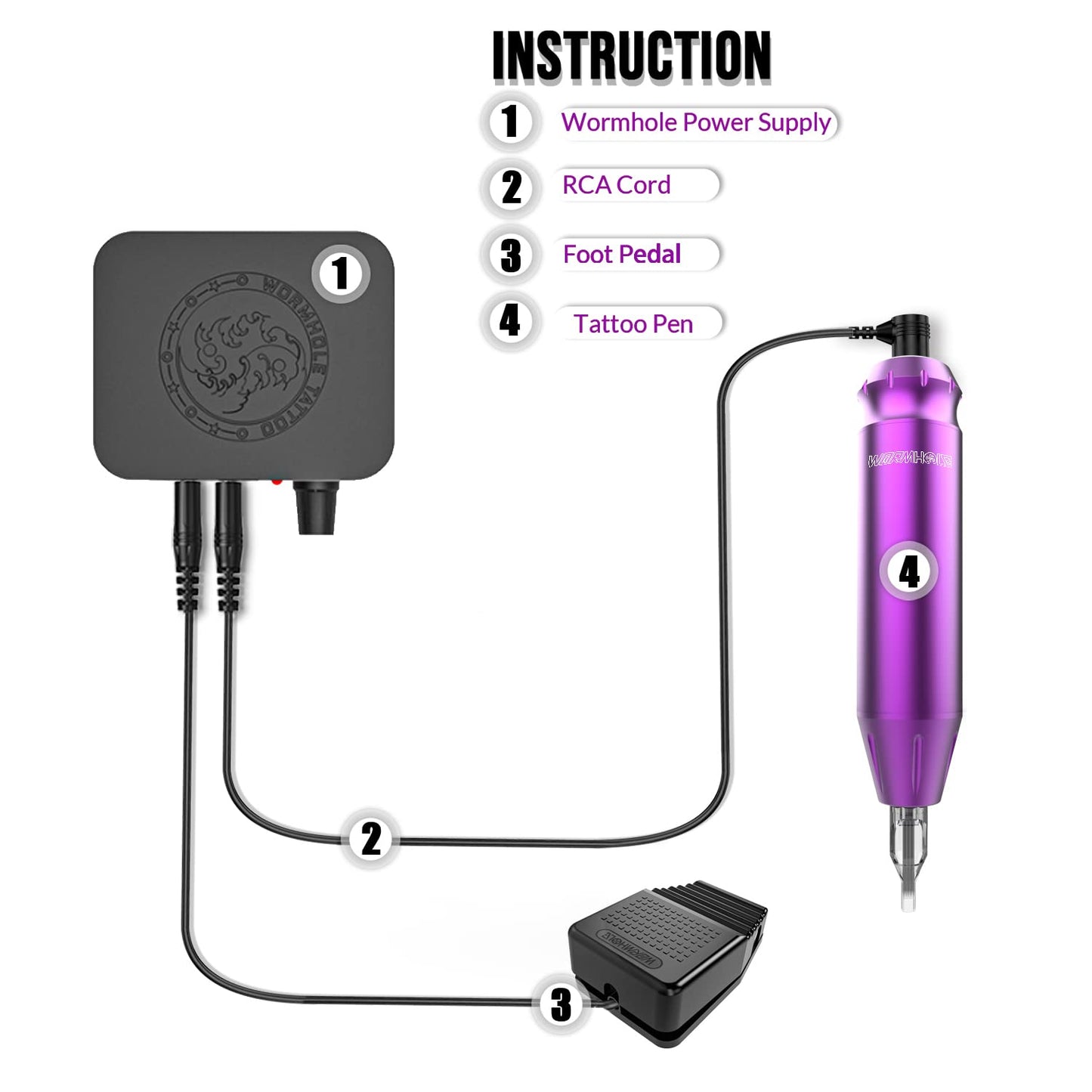 Tattoo Kit, Wormhole Tattoo Practice Pen Kit/Rotary Tattoo Machine Pen for Beginners 10pcs Tattoo Cartridges Needles 5 Tattoo Ink, Professional Complete Tattoo Kit TK602