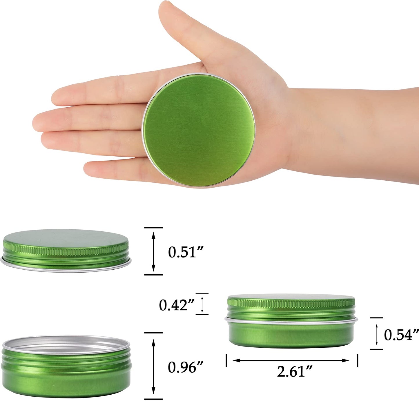 2 oz (60ml) Green Screw Top Aluminum Tins with Labels, 24 Pack