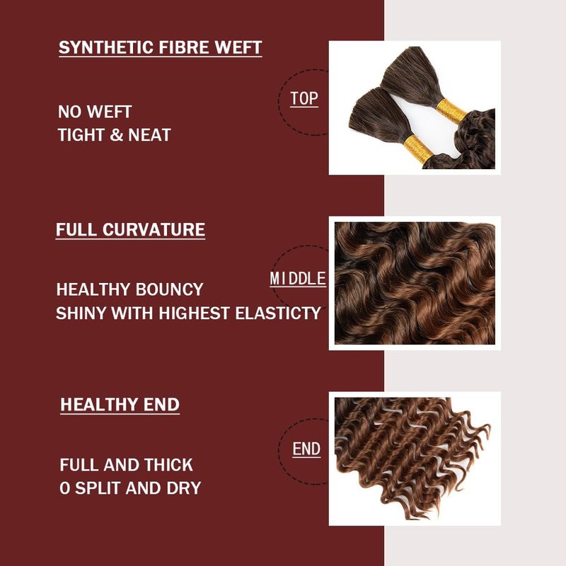 Deep Wave Bulk hair for Braid No Weft Deep Wave Bulk hair for Braiding Micro Faux Braiding Hair for Boho Braids Wet and Wave 24Inch,#1B30 6Bundles