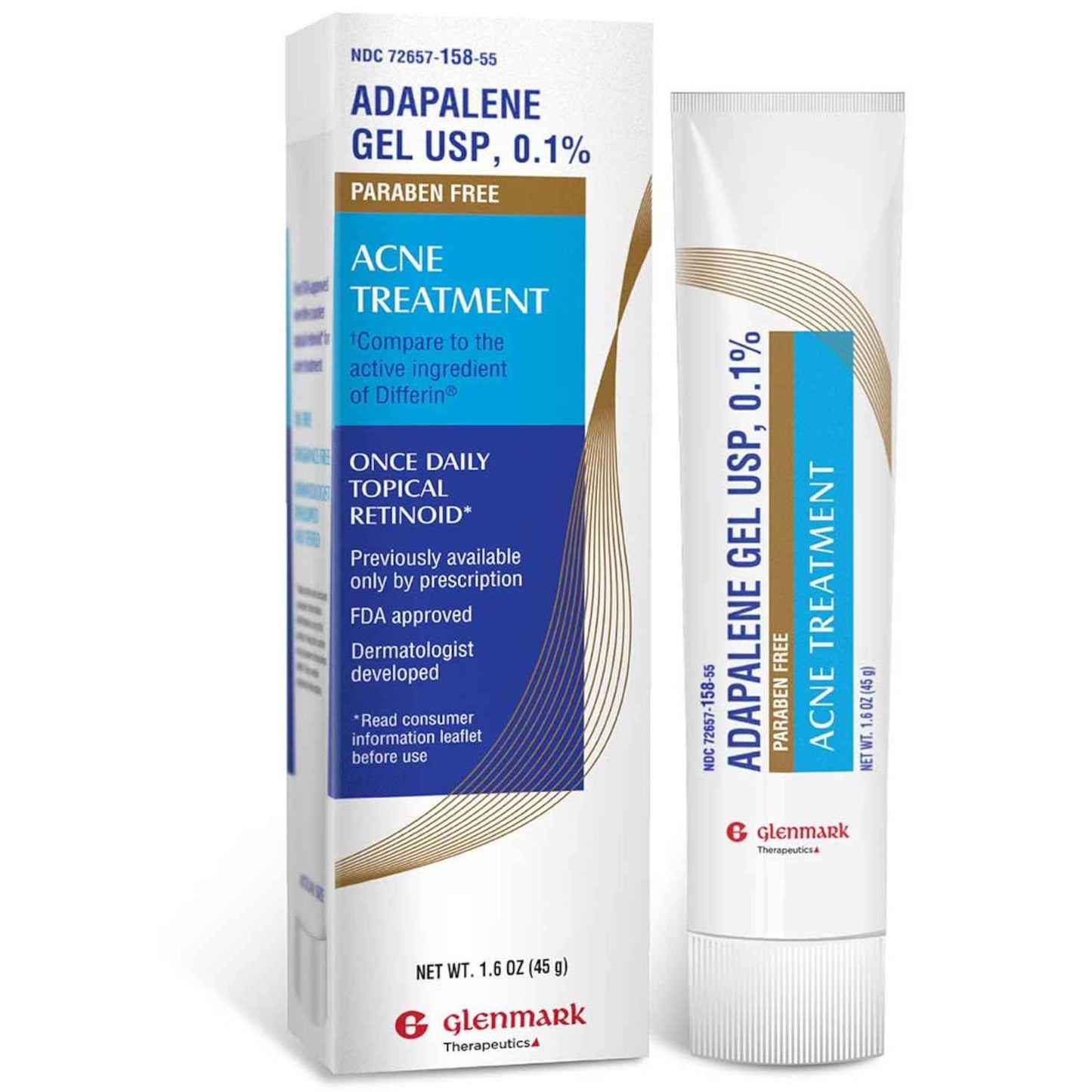 Glenmark Therapeutics Adapalene Gel 0.1% Acne Treatment, Paraben Free Topical Retinoid Cream For Face, Helps Clear and Prevent Acne and Clogged Pores, 45g Tube