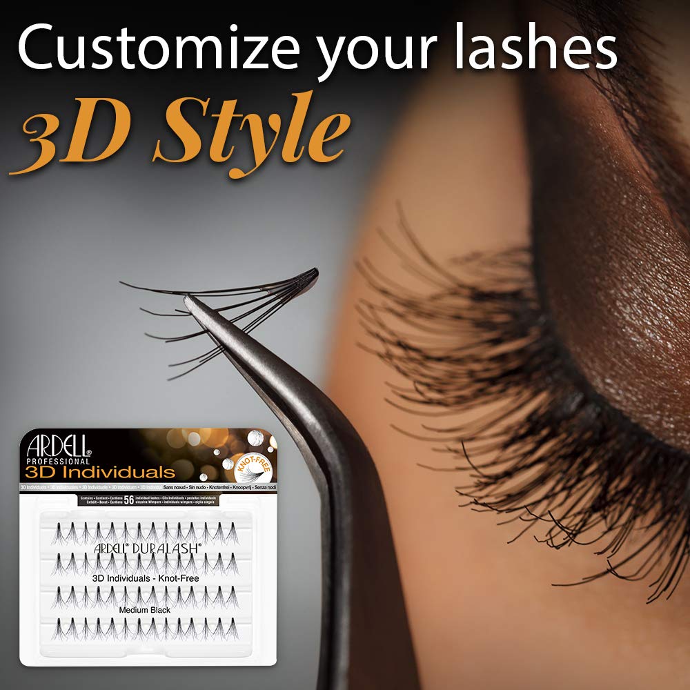 Ardell 3D Individuals Lashes Medium Black False Lashes - Natural Looking DIY Lash Clusters, Eyelash Extensions, 4 Pack