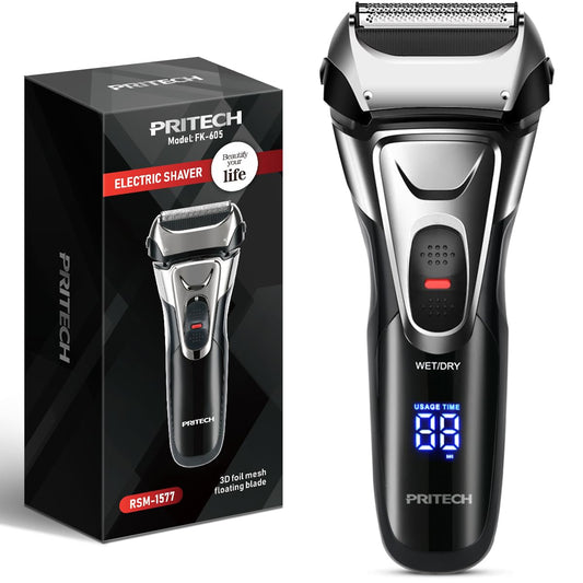 PRITECH Electric Razor for Men, Waterproof Foil Electric Shavers with Beard Trimmer, Cordless Rechargeable Razor for Shaving Face, LED Display Wet Dry Use