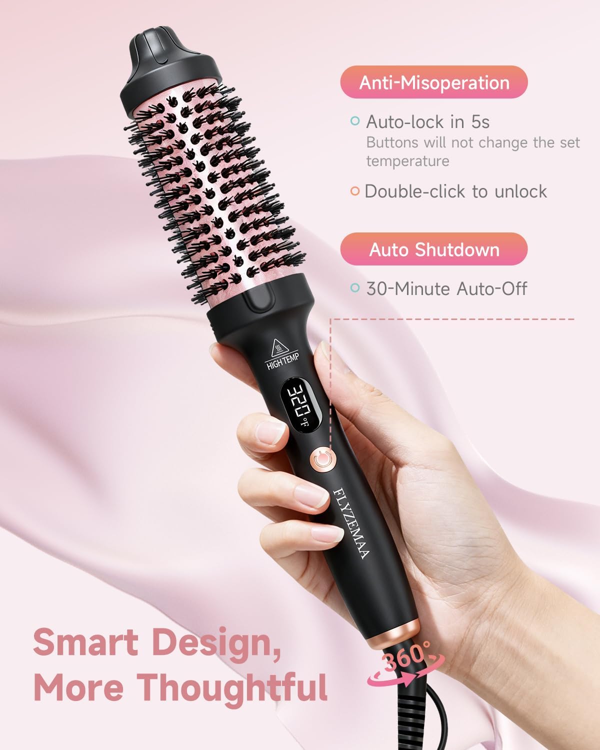 Heated Round Thermal Brush - 1.5 Inch with 3 Temperature Settings | Fast Blowout, Reduces Frizz, Includes Velvet Pouch