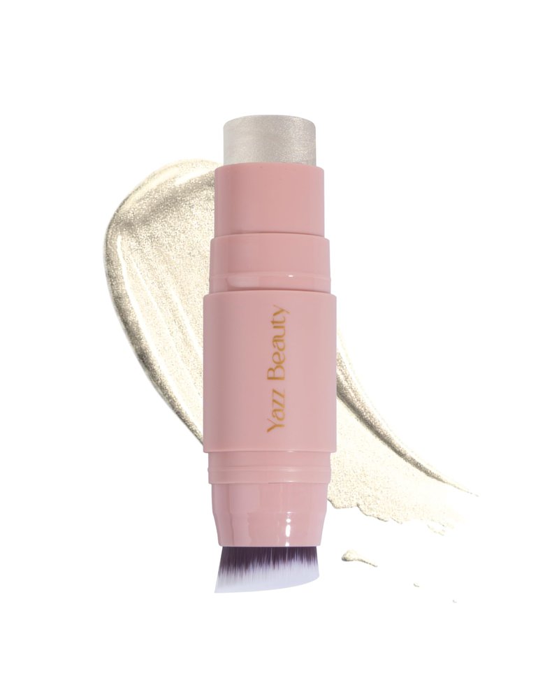 YazzBeauty Makeup Highlighter Stick with Brush– Sun Shimmer White | Brightening & Glowy Finish | Lightweight Formula for Face