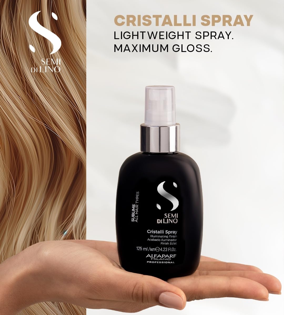 ALFAPARF MILANO Semi di Lino Sublime Cristalli Smoothing Spray - Lightweight Hair Oil Serum for Gloss & Shine | 4.23 fl oz