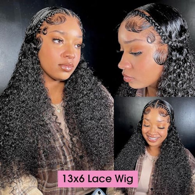 Water Wave 13x6 Lace Front Wigs Human Hair Pre Plucked 180% Density HD Transparent Water Wave Lace Frontal Wigs Human Hair for Women Curly Lace Front Wigs Natural Color 26 Inch