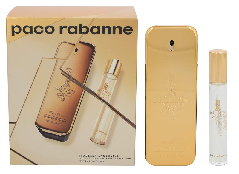 Paco Rabanne Paco rabanne 1 million gift set for men (3.4 ounce eau de toilette + 0.68 ounce travel spray), 4.08 Ounce