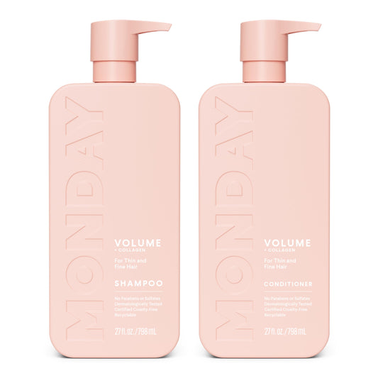 MONDAY HAIRCARE Volume Shampoo + Conditioner Set (2 Count) 27 oz. For Thin, Fine, and Oily Hair Made with Coconut Oil, Ginger Extract, and Vitamin E 100% Recyclable Bottle