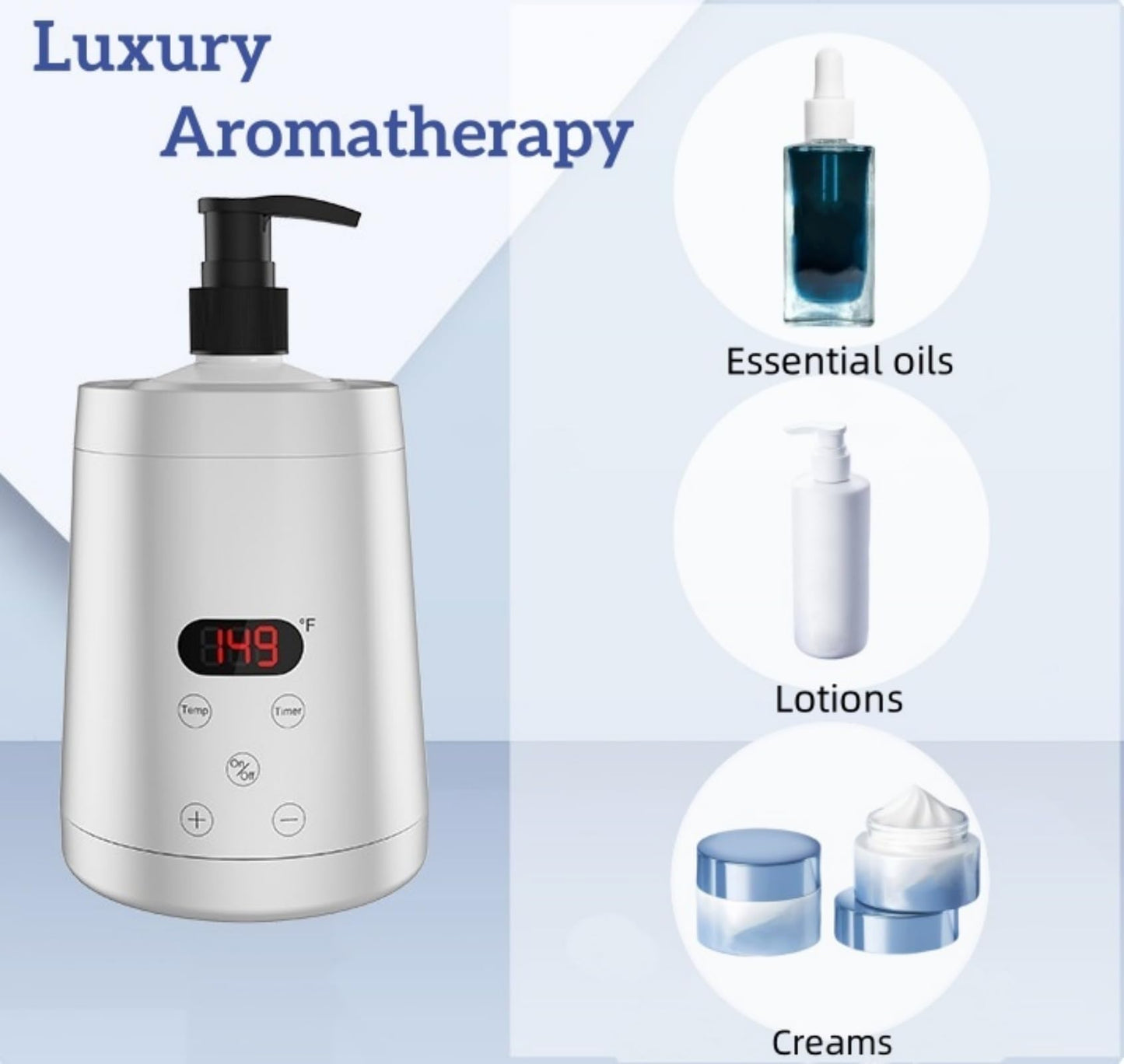 JOJOCOSMO Oil Warmer for Massage, Essential Oil Warmer Heater, with Two Lotion Bottle Dispensers,Temperature Adjustable from 86℉ to 149℉ (Liquid-Silver)