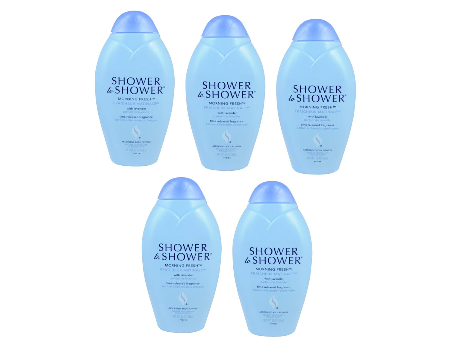 Shower to Shower Morning Fresh Body Powder with Lavender for Men & Women, Talc Free, Sweat Absorbing, Prevents Chafing & Odor, Deodorizing - 13 Ounce, Pack of 5