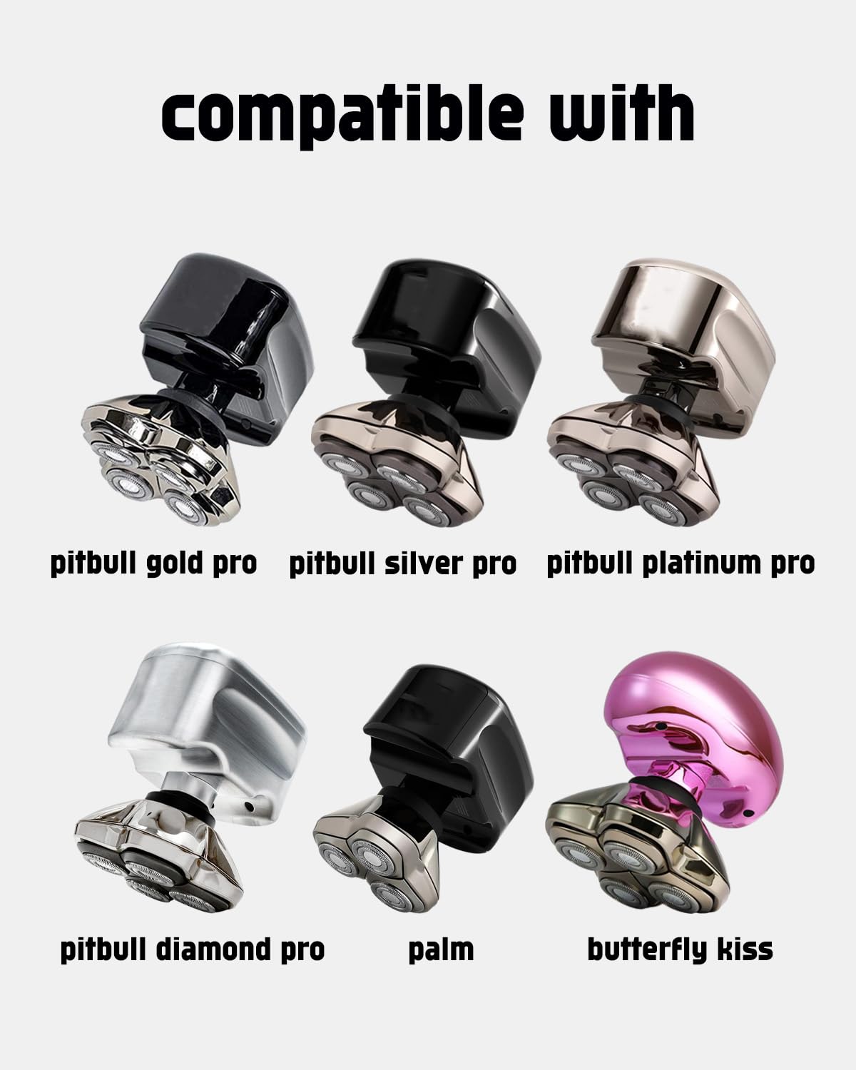 Skull Shaver Replacement Heads Mini for Pitbull Gold PRO, Head Shavers for Bald Men, Efficient & Comfortable, A Must-Have for Travel, 3 Pack Long-Lasting Sharpness Blades, 2 Cleaning Brush