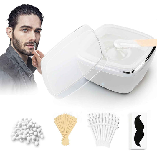 Nose Wax Kit Men Nose Hair Wax Kit with 50g Wax & 15 beard & 20 Wooden Stick & 30 Applicators USB Hair Waxing Kits Rapid Heating Constant Temperature Painless Easy