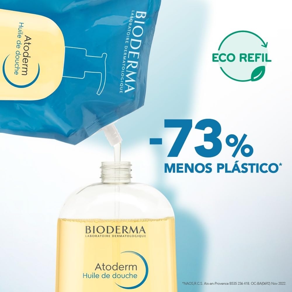 Bioderma Atoderm Shower Oil, Cleansing Oil Refill Format for Face and Body, Nourishing for Dry to Atopic Sensitive Skin, Softer and Smoother Skin for the Whole Family, 33.8 Fl Oz