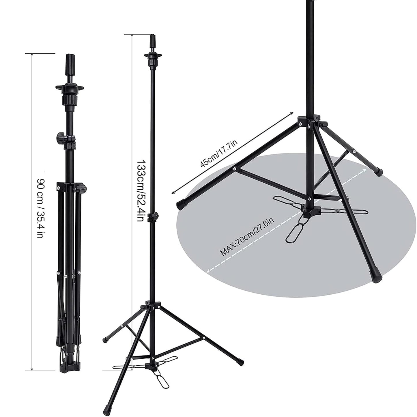 HYOUJIN Adjustable Wig Stand with Mannequin Head & Tripod | Includes Canvas Block Head, Wig Caps, T-Pins, Carry Bag (35.4-52.4in)