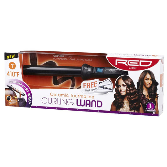 Kiss Red By Ceramic Tourmaline Curling Wand CIW021" inch, Black, 1 Count