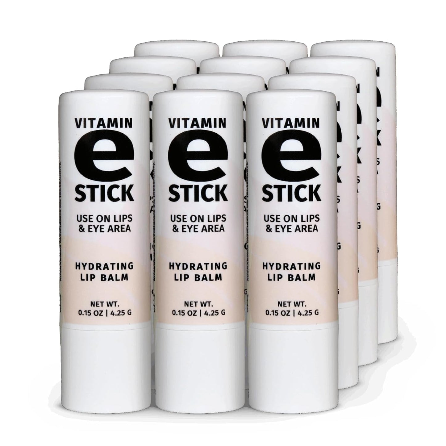 Reviva Labs Vitamin E Stick - Hydrating Lip Balm for Chapped Lips | Moisturizing Beeswax & Shea Butter - Pack of 12
