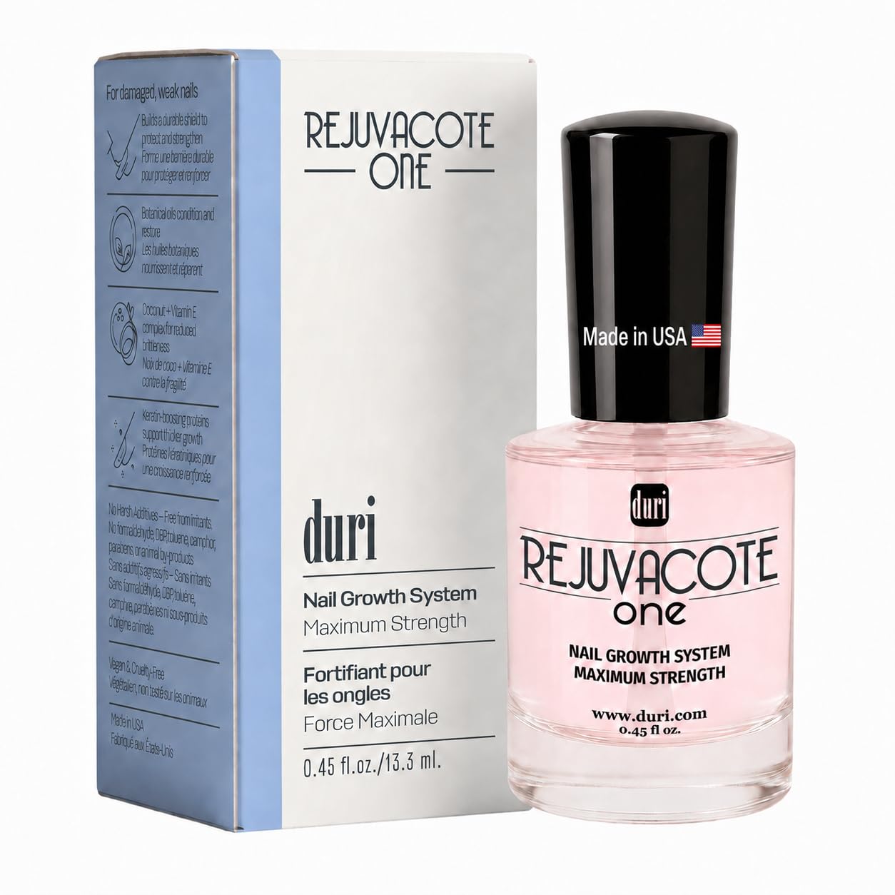 Duri Rejuvacote 1 Nail Growth System - Maximum Strength Nail Strengthener for Damaged Nails from Gel, Acrylic Manicure | Grow Long Natural Fingernails Fast - Rejuvacare Nail Hardener - 0.45 fl. oz.