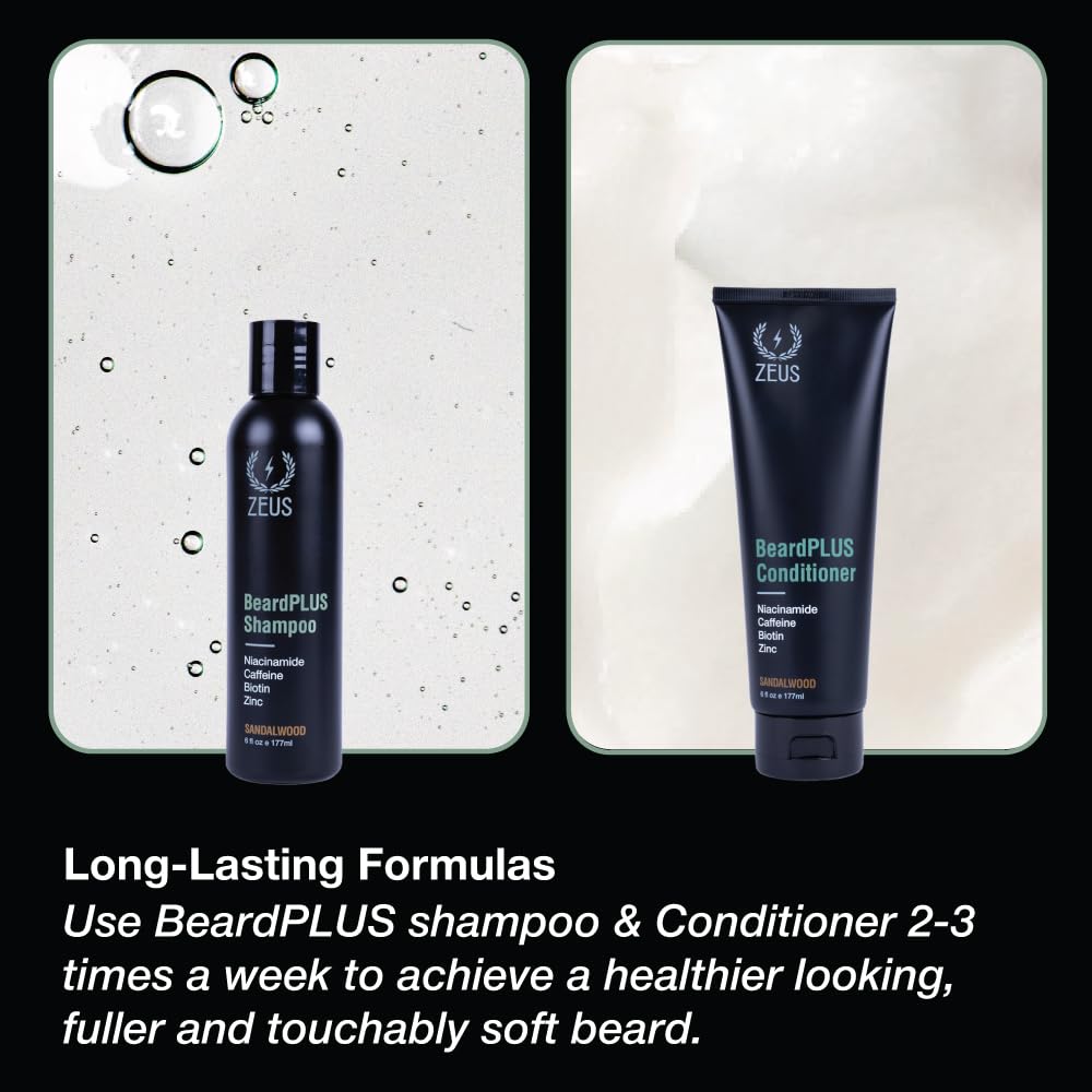 BeardPLUS Beard Shampoo & Conditioner Set for Men - Hydrating Hair Growth Treatment with Biotin & Caffeine | Made in USA