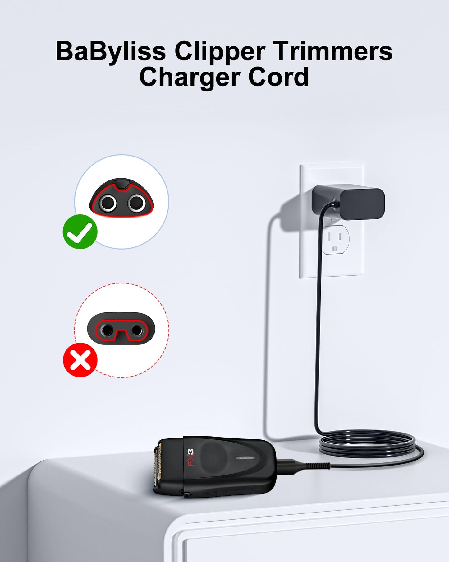 VHBW 4.5V for Babyliss Pro Trimmer Charger Cord Compatible with BaBylissPRO FXFS2/FXX3S Trimmer & Clipper 6FT Charging Power Cord
