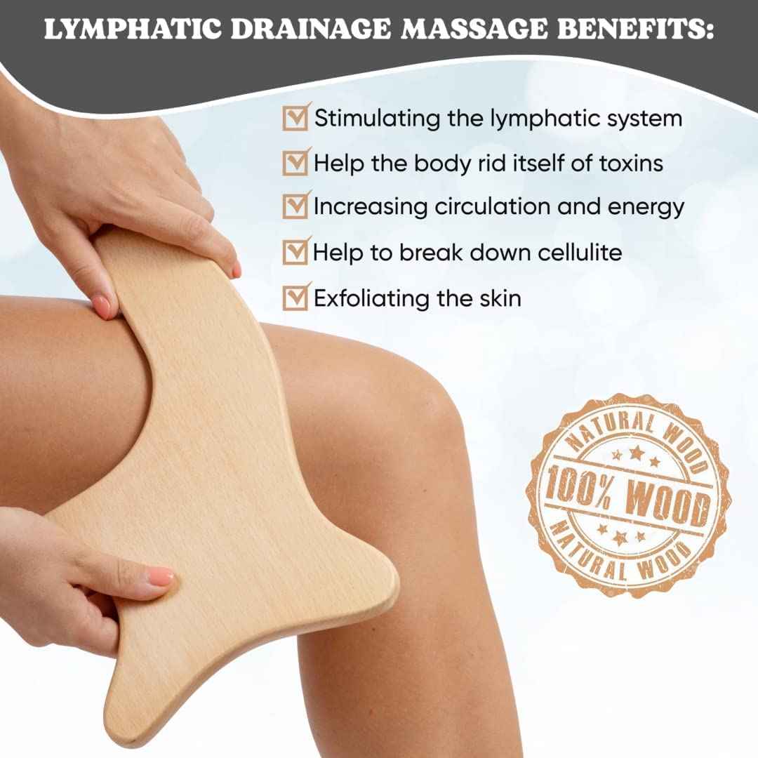 Lymphatic Drainage Paddle Wood & Dry Skin Brush Set - Anti-Cellulite Tools for a Healthier Lymphatic System With Body Brush