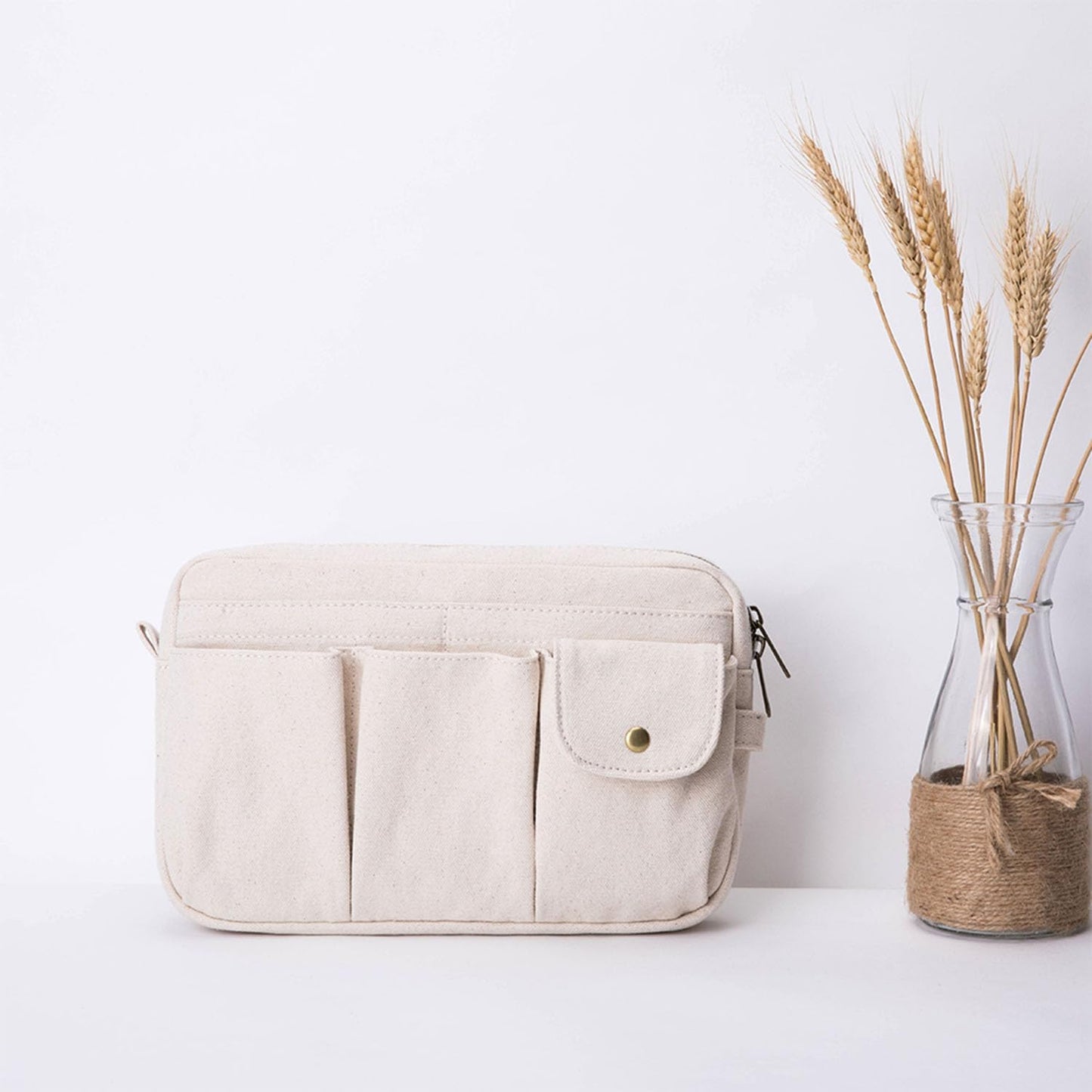 Cosmetic Storage Bag - Cute Travel Makeup Organizer | Pure Cotton Canvas, Zip-Up Design, Hanging Option
