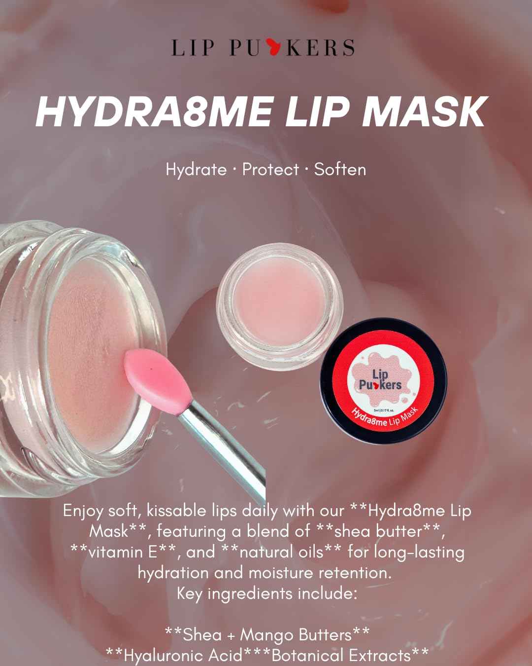 Hydra8me Overnight Lip Mask, Hydrating Treatment with Natural Oils, 5ml/.17oz