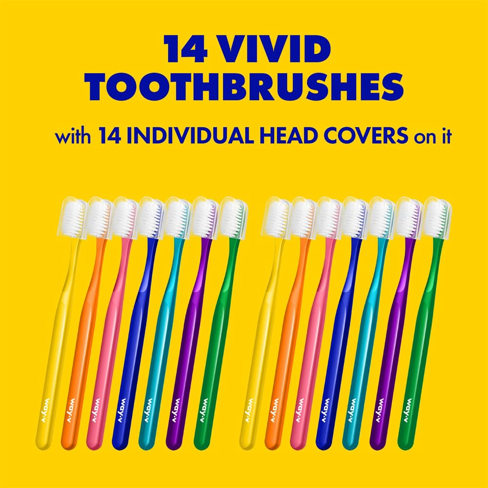 Way.V Extra Soft Toothbrush 7 Pack for Sensitive Gums and Teeth 3000 Ultra Gentle Bristles Brushes with Hygienic Head Covers Friendly Dentist Recommended BPA Free - Family Refill Pink 14 Pack