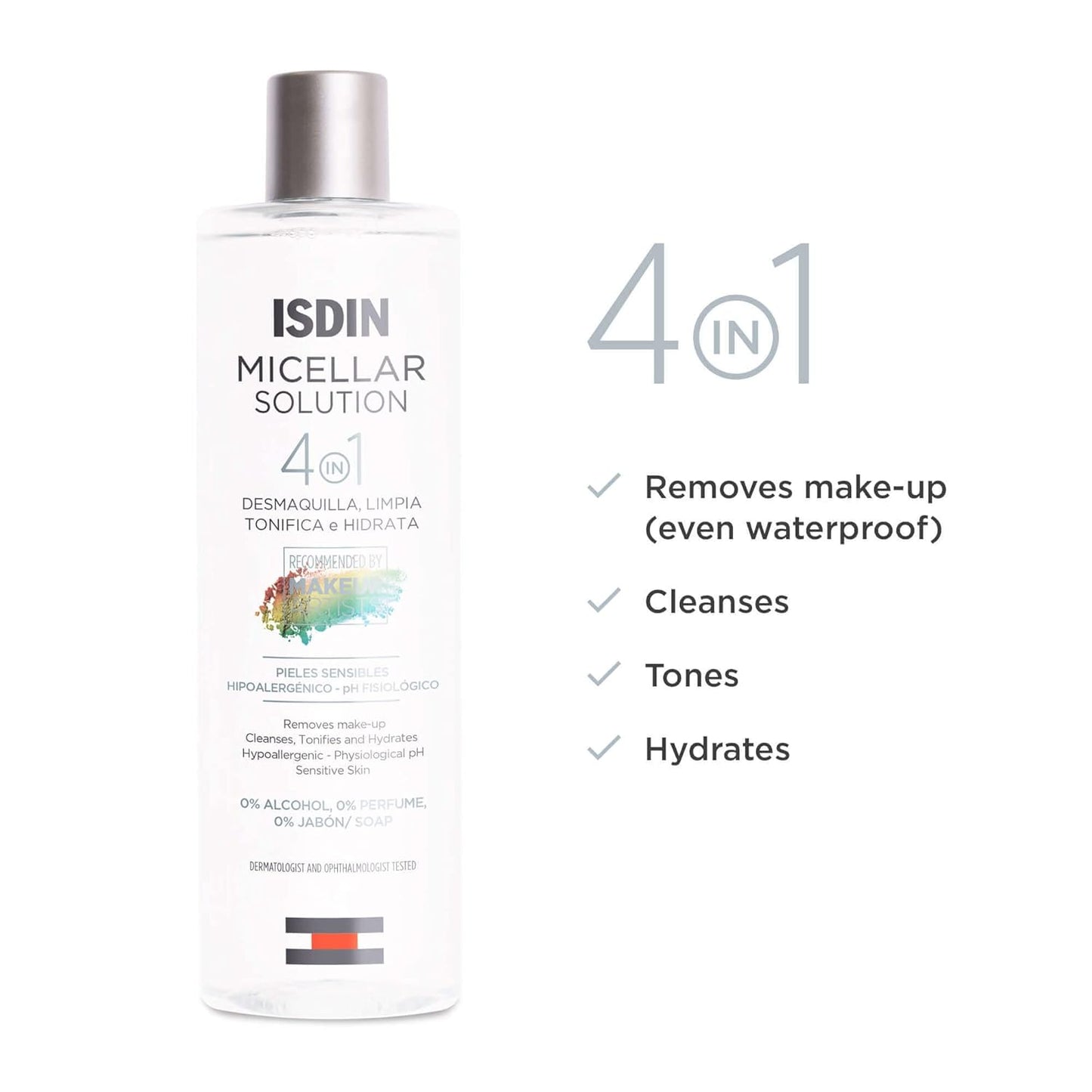 ISDIN Micellar 4-in-1 Facial Cleansing Water - Hydrating Toner & Makeup Remover for Sensitive Skin | 13.5 FL OZ