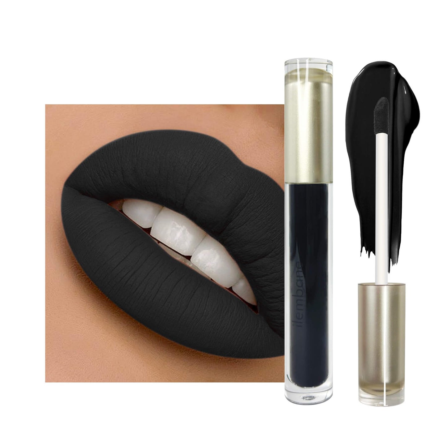 ilembane Matte Superstay Dark Black Liquid Lipstick, Pure Black, High Impact Color, Up to 16H Wear, Transfer-Proof Smudge Proof & Waterproof for Goth, Cosplay, Halloween, 0.17 Fl Oz (Mystical Moment)